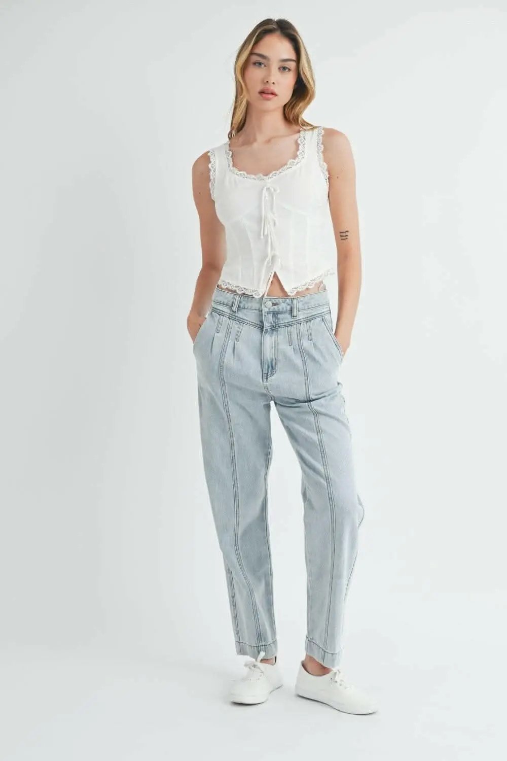 MABLE Pleated Front Detail Straight Jeans - Love Salve